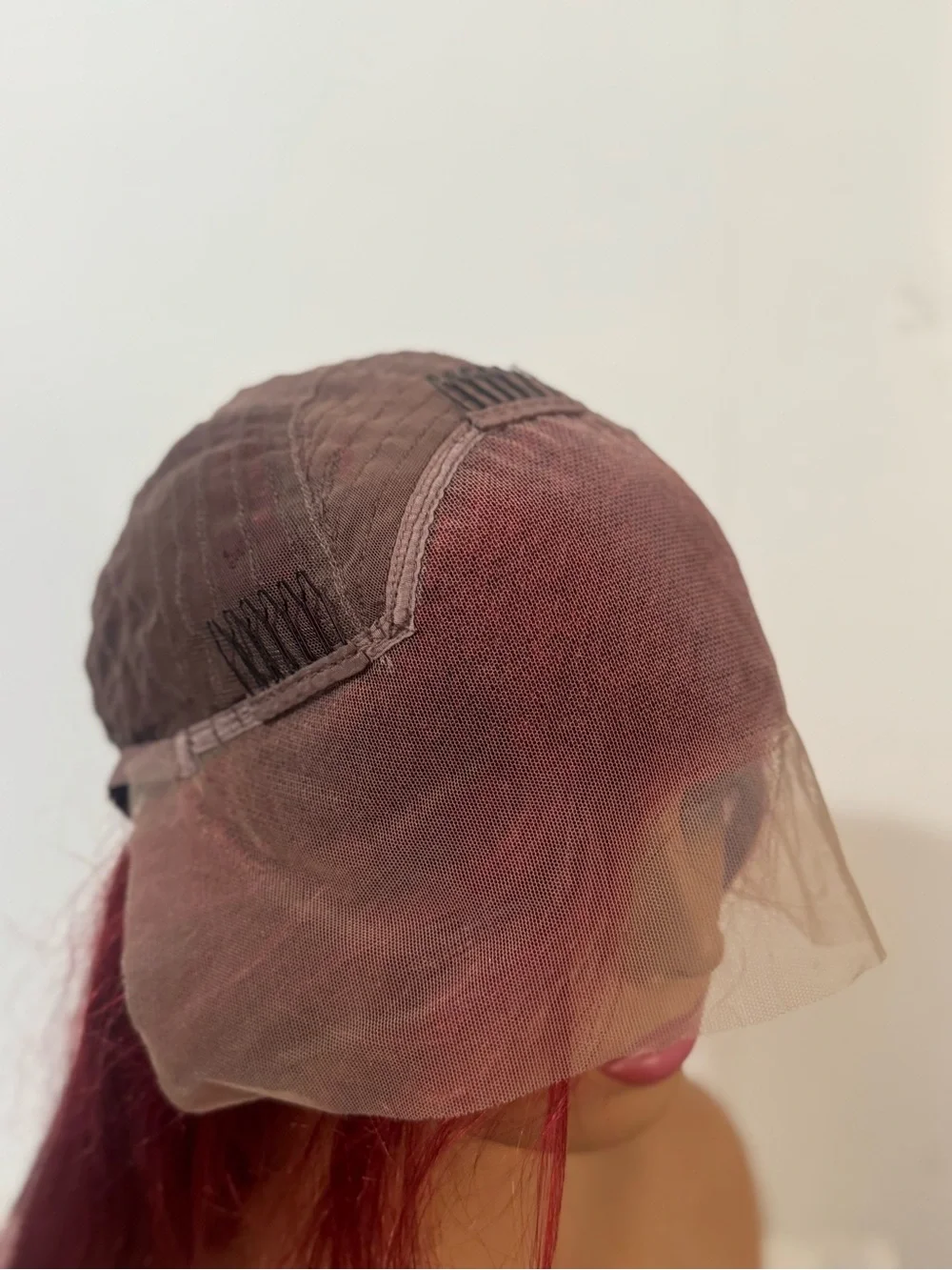 100% Human Hair Burgundy Red Lace Front Wig Long Straight Hair 24 in